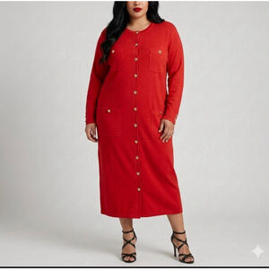 Vintage OUTLANDER Size 1X Cherry Red Wool Blend Long Sweater Dress